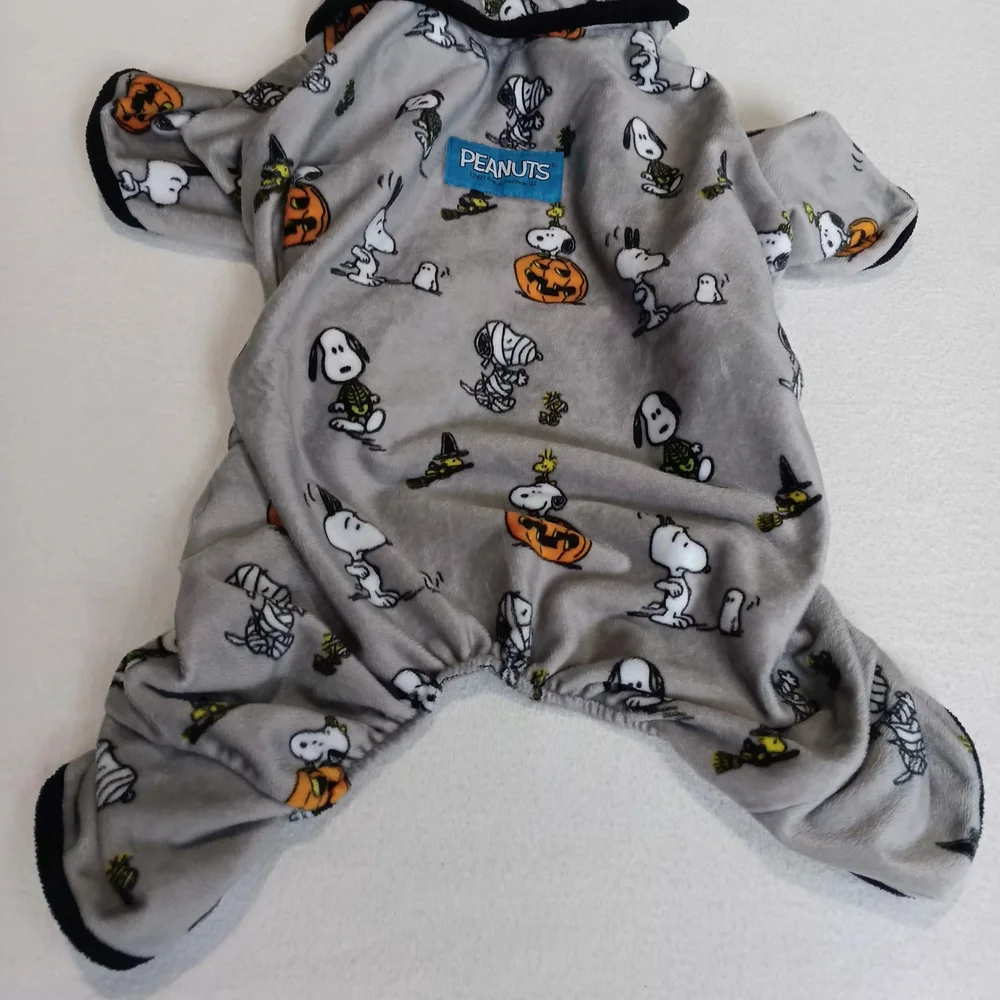 Peanuts Halloween Gray Snoopy Sz S Dog Sweater With Snap Buttons Mummy, Pumpkin